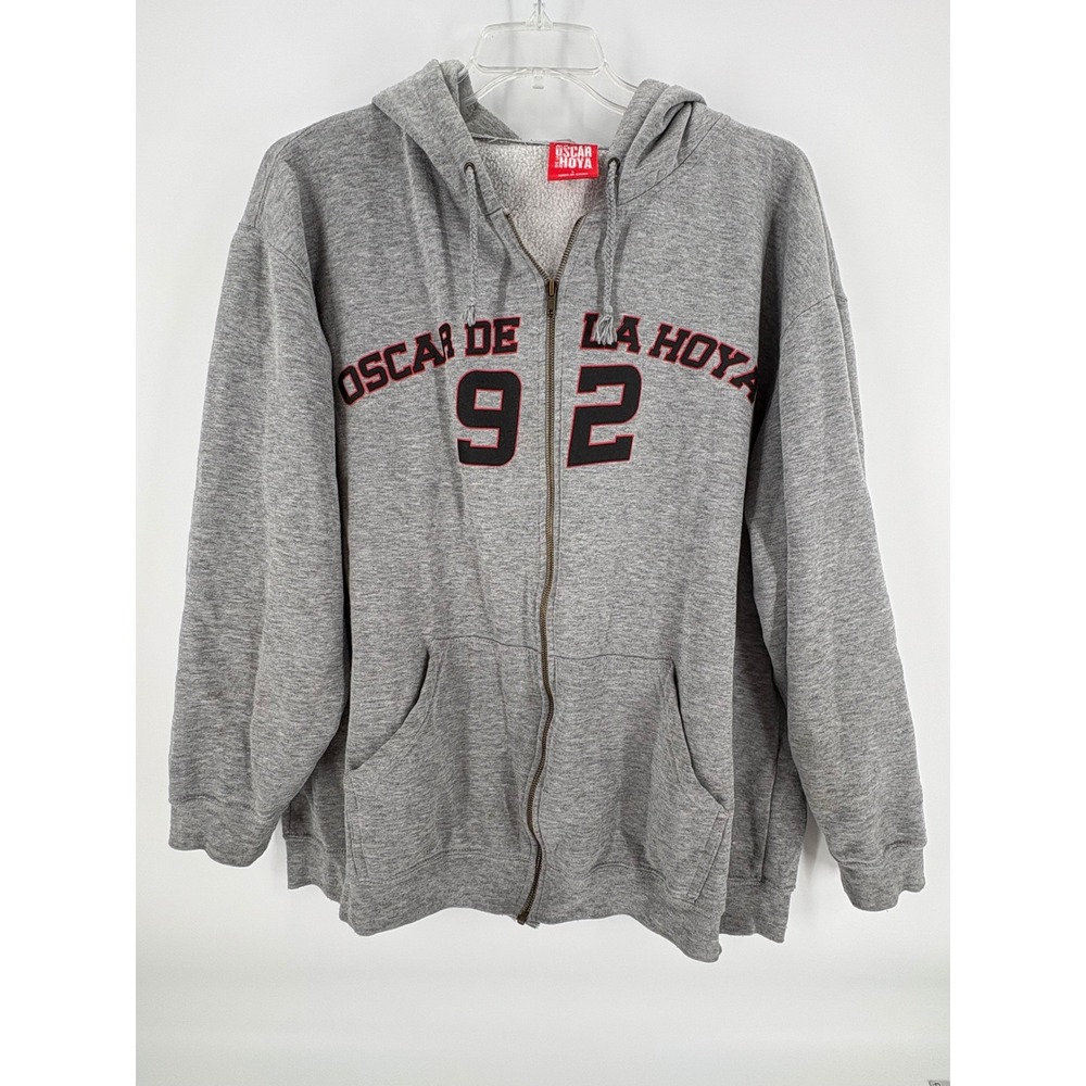 Oscar De La Hoya 92 Zip Up‎ Hoodie Mens Large Gray Boxer Graphic